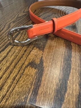 Ralph Lauren Orange Leather Belt with Silver Horseshoe Buckle